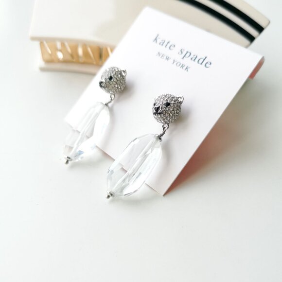 Kate Spade Arctic Friends Polar Bear Silver Clear Earrings - Picture 2 of 4
